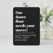 Unsere Tanzfläche Funny Zitat Hochzeit Save The Date (Stehend Vorderseite)