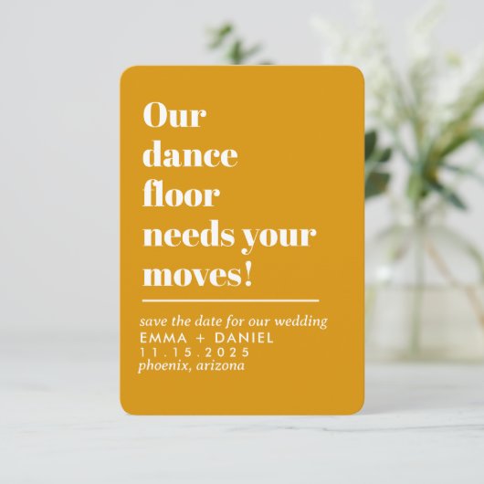 Unsere Tanzfläche Funny Zitat Hochzeit Save The Date (Stehend Vorderseite)