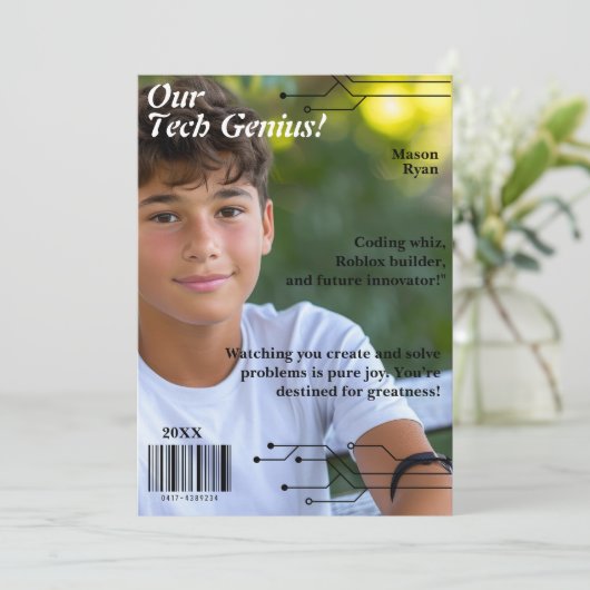 Unsere Tech Genius Magazine Cover Feiertagskarte (Stehend Vorderseite)