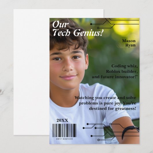 Unsere Tech Genius Magazine Cover Feiertagskarte (Vorne/Hinten)