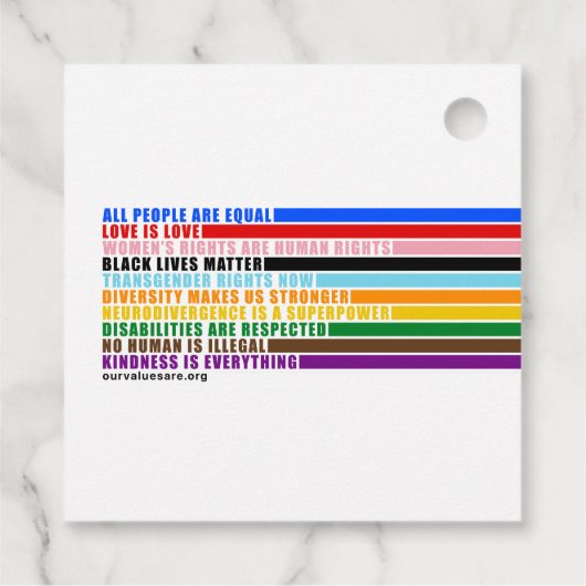 Unsere Werte sind Gefallen-Tag Geschenkanhänger (Rückseite)