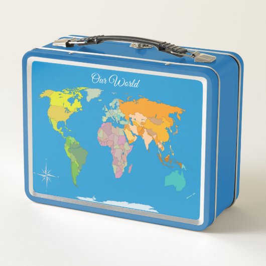 Unsere "World Map Metal Lunch Box" Metall Brotdose (Rückseite)