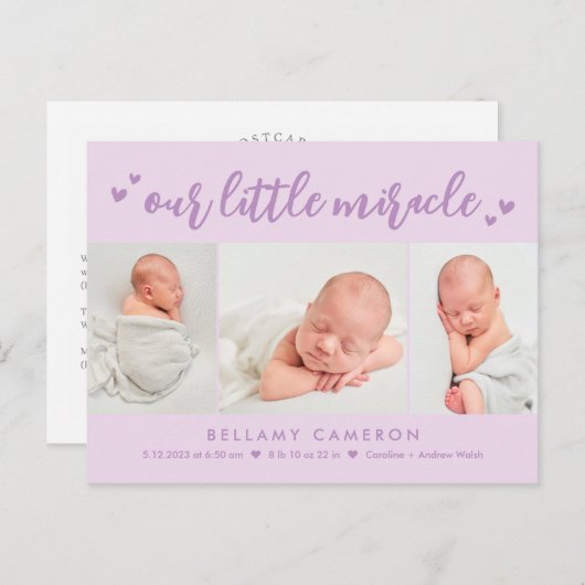 Unsere Wundermelodie Farbe Baby Geburtsankündigung Postkarte (Vorne/Hinten)