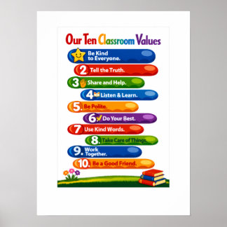 Unsere zehn Klassenzimmer-Werte – 18×24 Portrait-P Poster