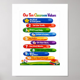 Unsere zehn Klassenzimmer-Werte – 8,5×11 Portrait- Poster