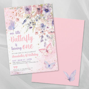Unserer kleinen Schmetterling Rosa Mädchen-Geburts Einladung