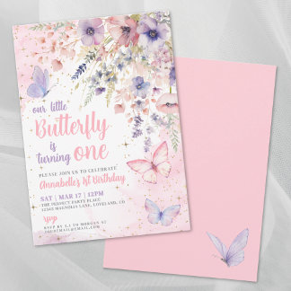 Unserer kleinen Schmetterling Rosa Mädchen-Geburts Einladung