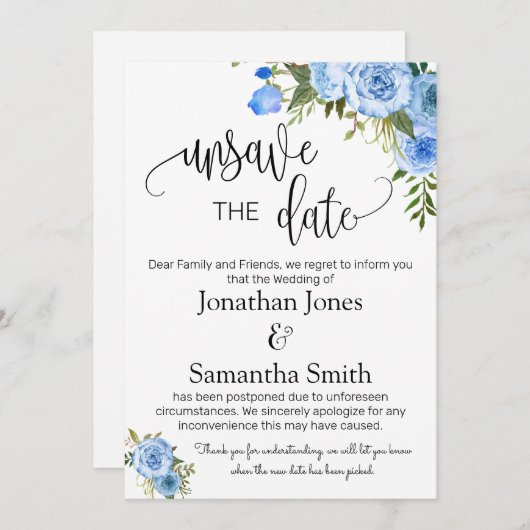 Unspeichern Sie die Daten Hochzeitsdatum ändern bl Einladung (Vorne/Hinten)