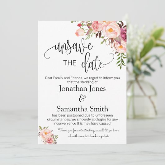 Unspeichern Sie die Daten Hochzeitsdatum ändern ro Einladung (Stehend Vorderseite)