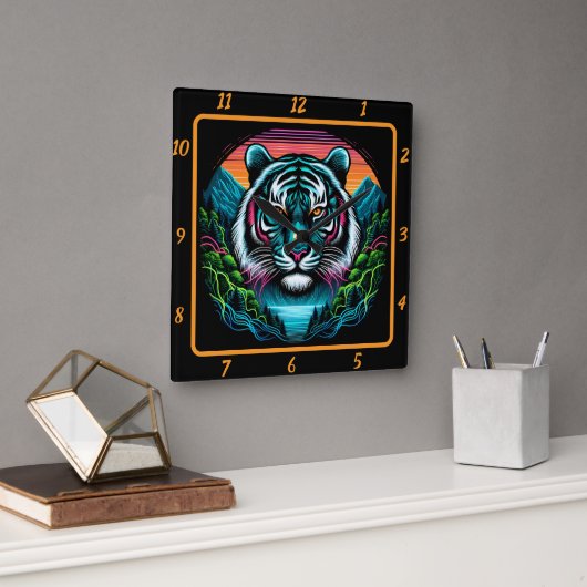 Untamed Jungle Tiger Essence Quadratische Wanduhr (Büro)