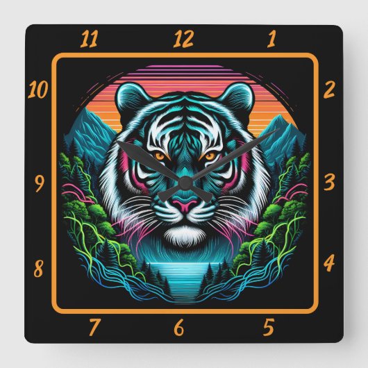 Untamed Jungle Tiger Essence Quadratische Wanduhr (Vorderseite)