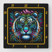 Untamed Neon Tiger Masterpiece Quadratische Wanduhr (Vorderseite)