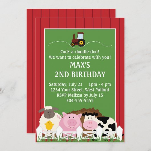Unten auf dem Bauernhof-Geburtstag Einladung (Vorne/Hinten)
