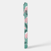 Unten Monogramm Name Rosa und Grünes Blumenmuster iPhone Hülle (Linke Seite)