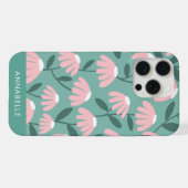 Unten Monogramm Name Rosa und Grünes Blumenmuster iPhone Hülle (Rückseite (Horizontal))