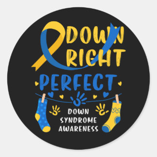 Unten rechts Perfect Down Syndrome Awareness Blue  Runder Aufkleber