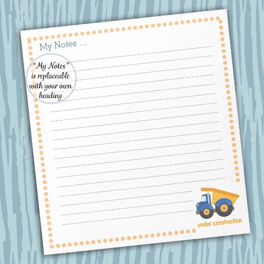 Unter Baugewerbe: Blauer LKW Notizblock