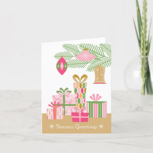 Unter dem Baum Retro Weihnachtskarte - Rosa Dankeskarte
