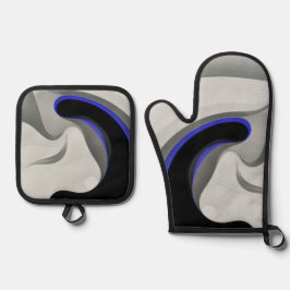 Unter dem Blau: Abstrakt grau, schwarz und blau Ofenhandschuh & Topflappen-Set