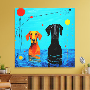 Unter dem blauen Horizont - farbenfrohe Hunde im S Leinwanddruck