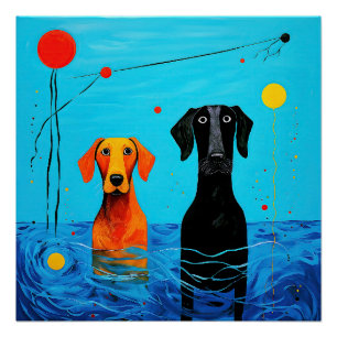 Unter dem blauen Horizont - farbenfrohe Hunde im S Poster