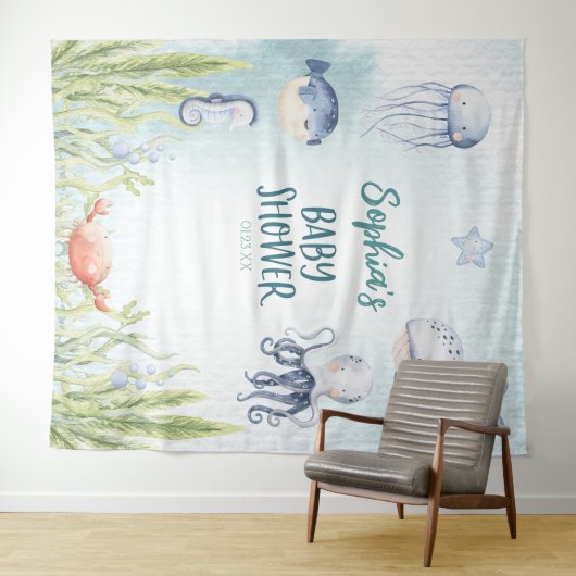 Unter dem Dekorationsbanner der Sea Baby Shower Wandteppich (Beispiel (Horizontal))