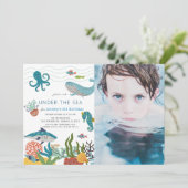 Unter dem Foto Meereslebewesen Einladung (Stehend Vorderseite)