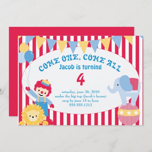 unter dem großen Top - Kindergeburtstag Einladung (Vorne/Hinten)