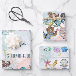 Unter dem Kindergeburtstag Mermaids Geschenkpapier Set