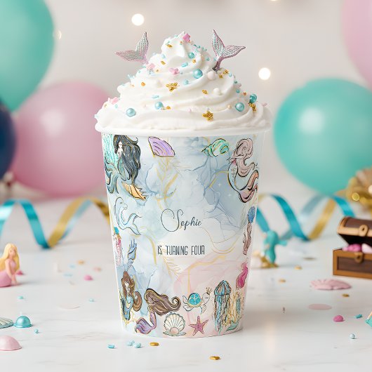 Unter dem Kindergeburtstag Mermaids Pappbecher