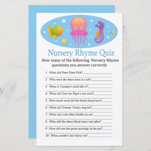 Unter dem Kinderzimmer Rhyme Quiz Babydusche (Vorne/Hinten)