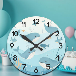 Unter dem Kinderzimmer "Wale und Fische" Runde Wanduhr