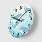 Unter dem Kinderzimmer "Wale und Fische" Runde Wanduhr (Winkel)