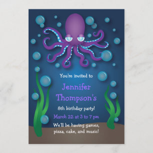 Unter dem Lila Oktopus Geburtstagseinladungen Einladung