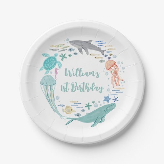 Unter dem Meer 1. Geburtstag Pappteller (Vorderseite)