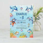 Unter dem Meer 3. Geburtstag Einladung (Stehend Vorderseite)