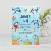 Unter dem Meer 4. Geburtstag Einladung (Stehend Vorderseite)