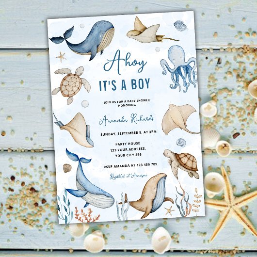 Unter dem Meer Ahoy ist eine Baby-Dusche. Einladung