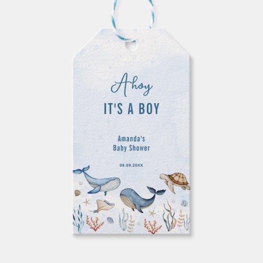 Unter dem Meer Ahoy ist eine Baby-Dusche. Geschenkanhänger (Vorderseite)