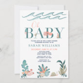 Unter dem Meer Aquamarine Wasserfarbe Oh Babydusch Einladung (Vorderseite)