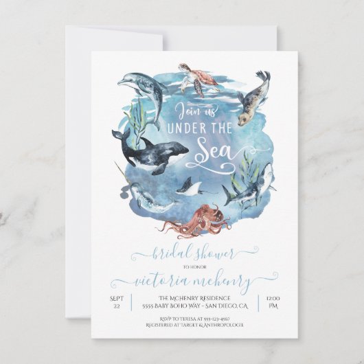Unter dem Meer Aquarell Bridal Babydusche Einladung (Vorderseite)