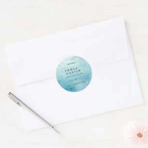 Unter dem Meer Aquarell-Hochzeit Elegante Schrift Runder Aufkleber