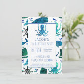 Unter dem Meer Aquarell Kinder Octopus Geburtstag (Stehend Vorderseite)