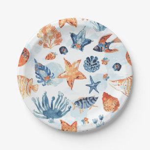 Unter dem Meer   Aquarell Korallen Meeres Tiere Pappteller