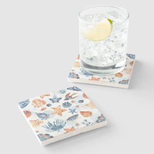 Unter dem Meer   Aquarell Korallen Meeres Tiere Steinuntersetzer