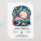 Unter dem Meer Axolotl Party Geburtstag Einladung (Vorne/Hinten)