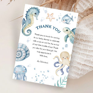 Unter dem Meer Baby Shower Junge Blau Ozean Dankeskarte