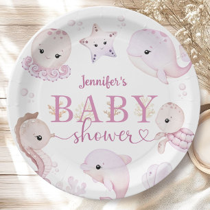 Unter dem Meer Baby Shower Mädchen Rosa Ozean Pappteller