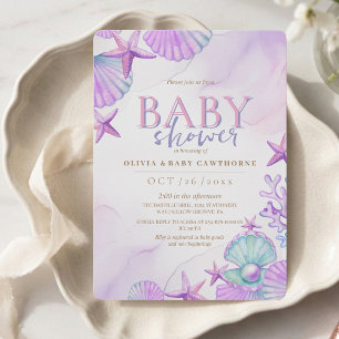 Unter dem Meer Baby Shower Ozean Wasserfarbe rosa Einladung