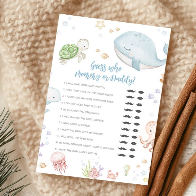 Unter dem Meer Baby Shower Rate wer ist Mami oder  (Sea Creatures Ocean Baby Shower Guess Who Mommy or Daddy Game)